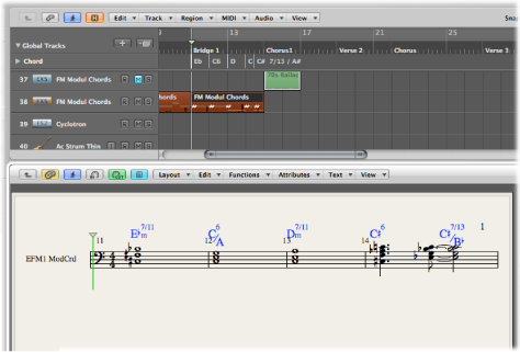 Figure. Score Editor showing chords inserted from global Chord track.